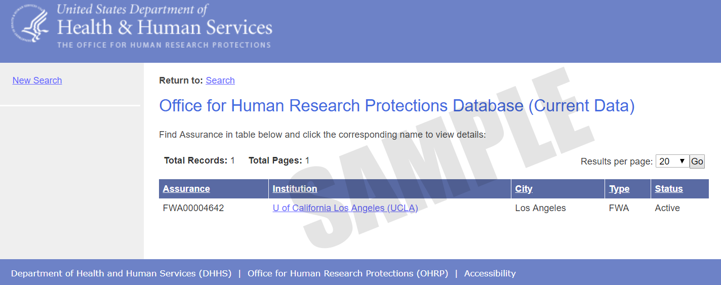 FWA Sample Search Result