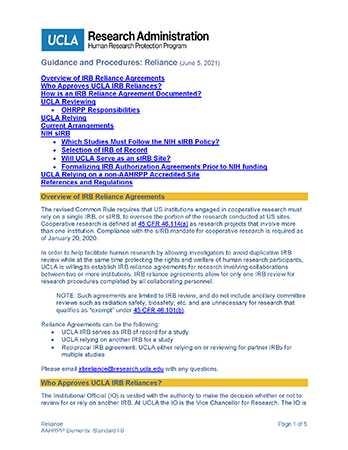 Thumbnail of Guidance and Procedure: Reliance