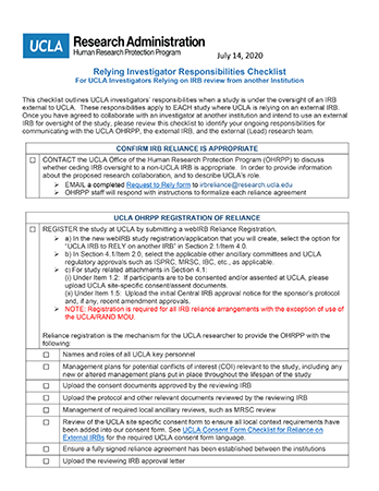 Thumbnail of Relying Investigator Checklist